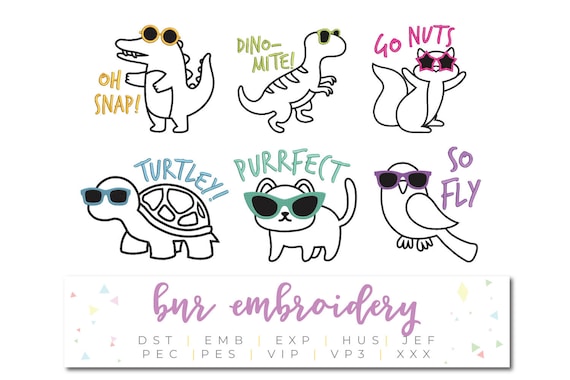 Animal Embroidery Designs, Funny Embroidery Pattern, Embroidery File, Instant Download, 6 Designs Included