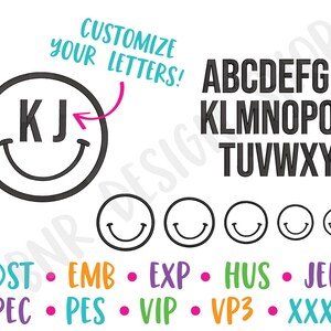 Happy Face Embroidery File, BX Fonts, Face Embroidery Design, Monogram Embroidery Font, Embroidery Fonts, Monogram Embroidery Design