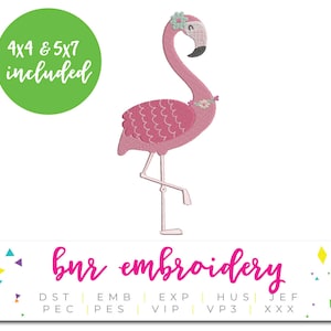Desenho de bordado flamingo, bordado de verão, desenho de bordado tropical, padrão de bordado, arquivo de bordado