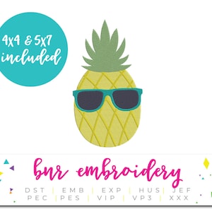 Pineapple Wearing Sunglasses Machine Embroidery Design for Summer