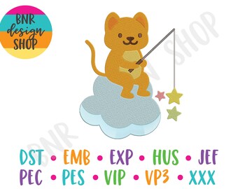 Cat Embroidery Design, 2 Sizes, Nursery Machine Embroidery Design, Embroidery Pattern, Embroidery File, Instant Download