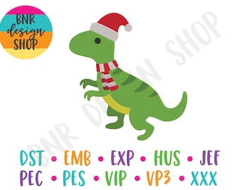 Dinosaurs with Presents and Santa Hat Boys Christmas Shirt Christmas Dinosaur Trio Sketch Dinosaur Sketch Embroidery