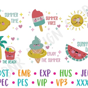 Summer Embroidery Bundle, 6 Designs, Summer Embroidery, Machine Embroidery, Embroidery File, Embroidery Pattern, Instant Download
