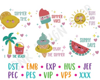 Summer Embroidery Bundle, 6 Designs, Summer Embroidery, Machine Embroidery, Embroidery File, Embroidery Pattern, Instant Download