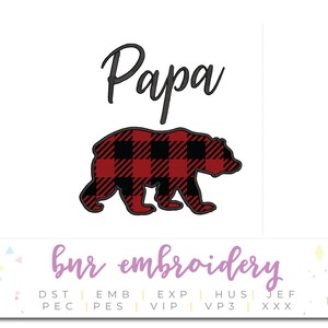 Papa Bear Applique Machine Embroidery Design, Dad Embroidery, Embroidery Design, Embroidery Pattern, Embroidery File