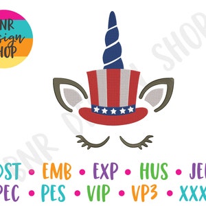 Unicorn Embroidery Design, 2 Sizes, 4th of July Embroidery, Embroidery Design, Embroidery Pattern, Embroidery File, Instant Download