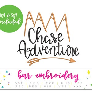 Camping Embroidery Design, Adventure Embroidery with Mountains for Camping or Travel or Outdoor Adventures
