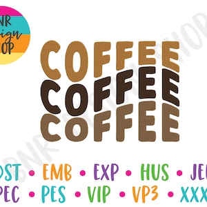 Coffee Embroidery Design, 3 Sizes, Embroidery Pattern, Embroidery File, Instant Download