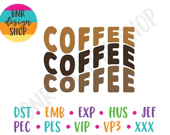 Diseño de bordado de café, 3 tamaños, patrón de bordado, archivo de bordado, descarga instantánea