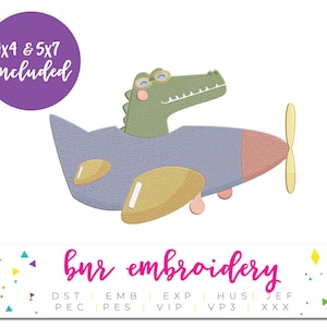 Conception de broderie d’alligator, Conception de broderie d’avion, Motif de broderie, Fichier de broderie