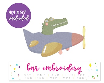 Alligator Embroidery Design, Airplane Embroidery Design, Embroidery Pattern, Embroidery File