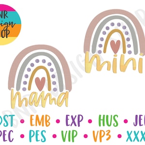 Mama and Mini Embroidery Design File Digital Download for Machine Embroidery for Mothers Day Boho Rainbow