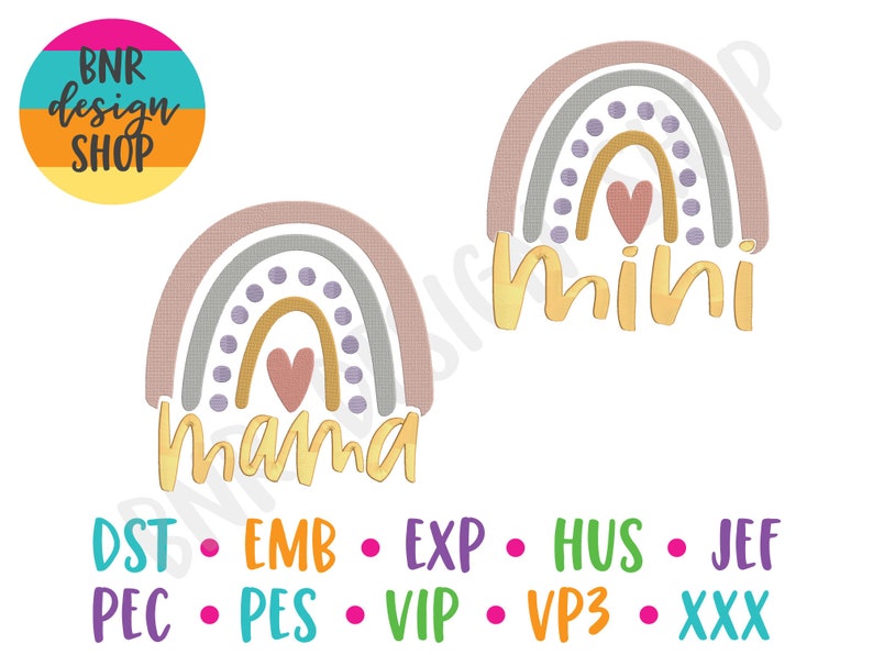 Mama and Mini Embroidery Design File Digital Download for Machine Embroidery for Mothers Day Boho Rainbow