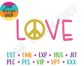 Love Embroidery Design, 3 Sizes, Peace Embroidery, Embroidery Design, Embroidery Pattern, Embroidery File, Instant Download