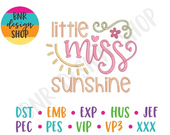 Little Miss Sunshine Embroidery Designs for Girls, Trendy Embroidery Designs for Machine, Girls Embroidery Pattern for Baby, Kids Embroidery