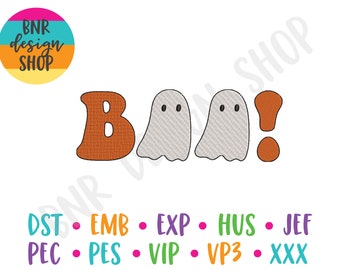 Diseño de bordado Boo para Halloween, Diseños de bordado de Halloween para Halloween, Diseño de bordado fantasma para niños, Bordado de Halloween para niños