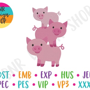 Diseño De Bordado De Cerdo, 3 Tamaños, Bordado De Pila De Animales, Bordado A Máquina, Diseño De Bordado, Patrón De Bordado, Archivo De Bordado