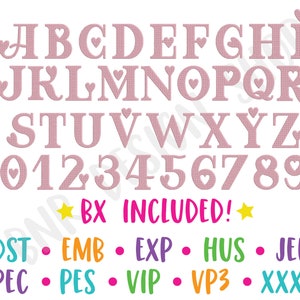 Embroidery Fonts with Heart, BX Embroidery Fonts BX, Trendy Embroidery, Valentines Embroidery Font, Heart Embroidery Designs for Machine