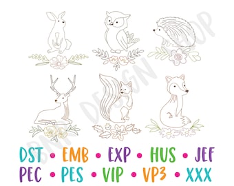 Woodland Animal Embroidery Bundle, 6 Designs, Animal Machine Embroidery Design, Embroidery Pattern, Embroidery File, Instant Download