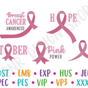Breast Cancer Embroidery Design, Cancer Ribbon Embroidery File PES, Embroidery Designs for Breast Cancer Awareness, Embroidery Design Bundle