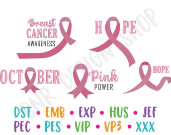 Breast Cancer Embroidery Design, Cancer Ribbon Embroidery File PES, Embroidery Designs for Breast Cancer Awareness, Embroidery Design Bundle