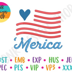 Merica Embroidery, 2 Sizes, 4th of July Embroidery, Embroidery Design, Embroidery Pattern, Embroidery File