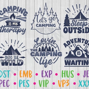Camping  Embroidery Designs, 6 Designs, Adventure Embroidery, Outdoor Embroidery, Camping Embroidery, Embroidery Pattern, Embroidery
