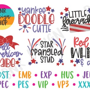 4th of July Embroidery Bundle, 5 Designs, Patriotic Embroidery, Embroidery Design, Embroidery Pattern, Embroidery File