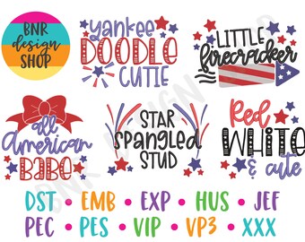 4th of July Embroidery Bundle, 5 Designs, Patriotic Embroidery, Embroidery Design, Embroidery Pattern, Embroidery File