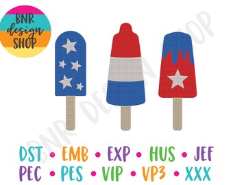 4th of July Embroidery Designs Kids, Patriotic Embroidery Designs for 4th of July, Popsicle Embroidery for Machine, Embroidery File for Kids