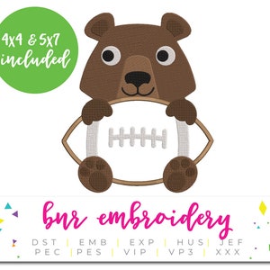 Bear Applique Embroidery, Football Embroidery Design, Embroidery Pattern, Embroidery File, Instant Download