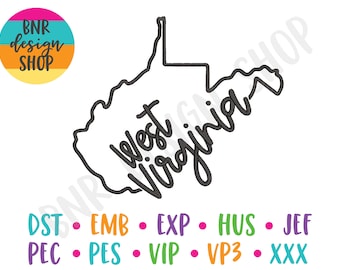 West Virginia Borduurwerk Ontwerp, 3 Maten, Home Borduurwerk, Borduurwerk Ontwerp, Borduurmotief, Borduurbestand, Instant Download