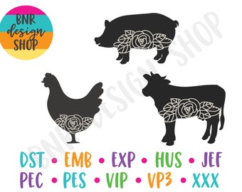 Farm Animal Embroidery Designs for Machine, Farmhouse Embroidery Design for Kitchen Towels, Embroidery Pattern Tea Towels, Embroidery Bundle