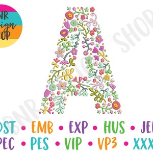 Floral Embroidery Letter, Embroidery Font, 4 Sizes, Monogram Embroidery, Embroidery Design, Embroidery Pattern, Embroidery File