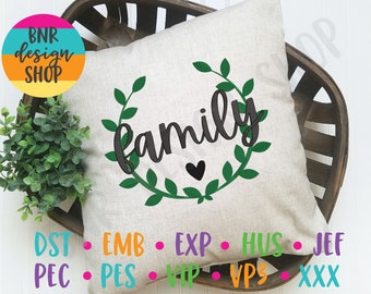 Family Embroidery, 3 Sizes, Wreath Machine Embroidery Design, Embroidery Pattern, Embroidery File, Home Decor Embroidery