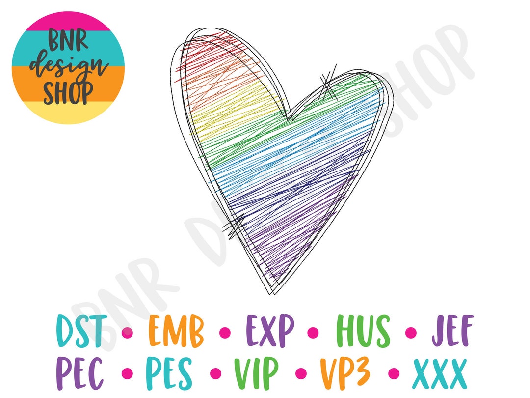 Heart Embroidery, 3 Sizes, Rainbow Heart Machine Embroidery Design ...