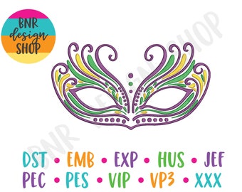 Mardi Gras Mask Embroidery Design, Mardi Gras Embroidery Designs, Mardi Gras Embroidery File, Mardi Gras Mask Machine Embroidery Design
