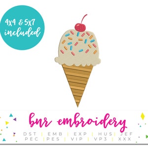 Eiscreme Stickdatei, Sommer Stickdatei, Stickdatei, Stickdatei, Sofort Download