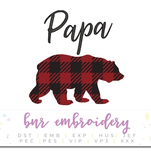 Papa Bear Machine Embroidery Design, Dad Embroidery, Embroidery Design, Embroidery Pattern, Embroidery File
