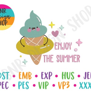 Summer Embroidery Design, Ice Cream Embroidery, Machine Embroidery, Embroidery File, Embroidery Pattern, Instant Download