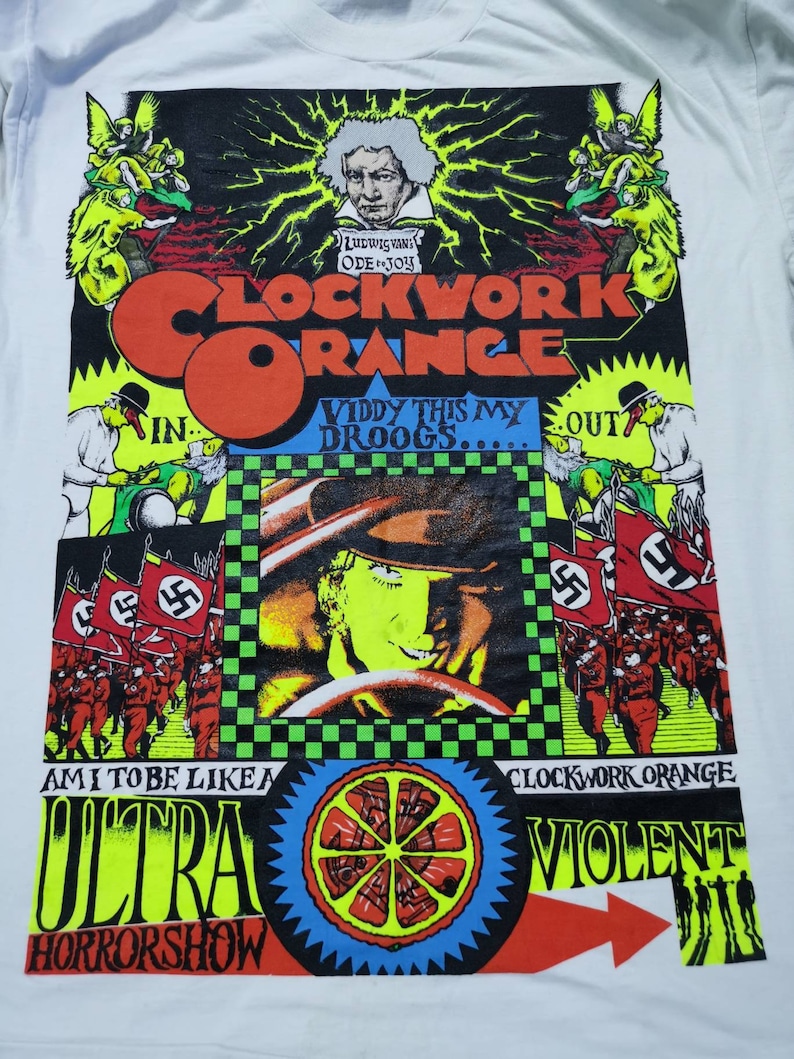 Rzadka koszulka z lat 80. z filmu Clockwork Orange Stanley Kubrick Kryminał Horror Kultowy film zdjęcie 2