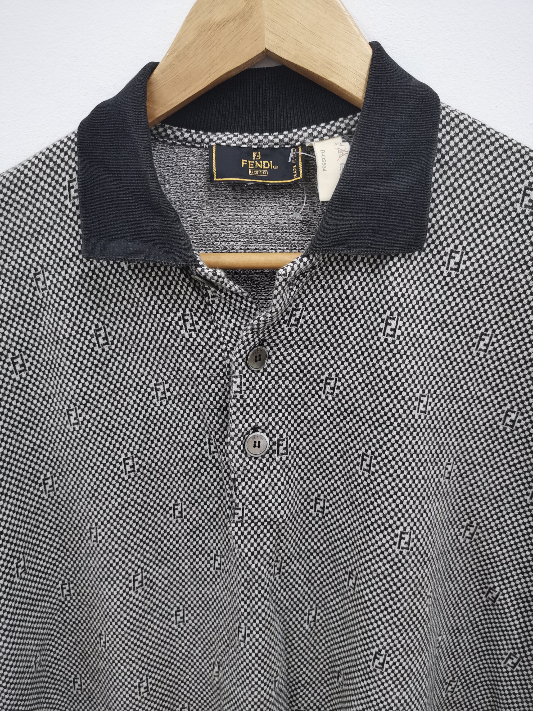Vintage Fendi FF Monogram Zucca Polo Tee T-shirt Made in