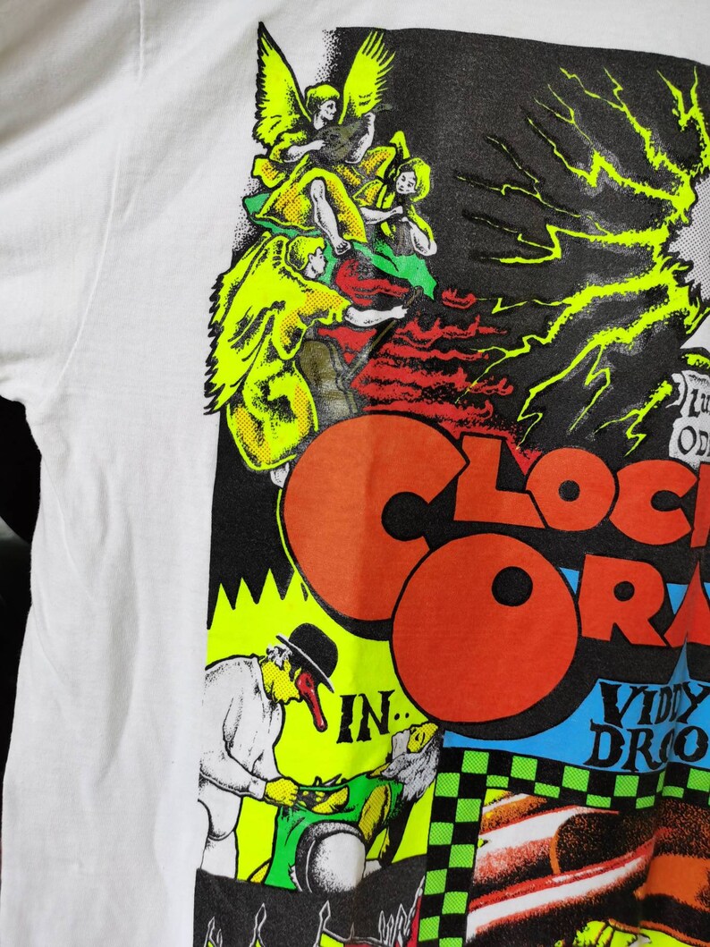 Rzadka koszulka z lat 80. z filmu Clockwork Orange Stanley Kubrick Kryminał Horror Kultowy film zdjęcie 3