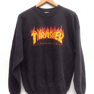 Vintage 90's Thrasher Magazine Flame Logo Skateboarding Sweatshirt image 1