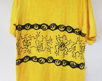 Camiseta vintage de Keith Haring de los años 80 con teñido anudado pop art de World Issues, talla M, mediana, Andy Warhol, Roy Lichtenstein, Barbara Kruger