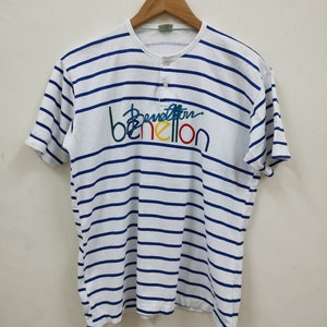 Vintage 90&#39;s United Colors of Benetton Stripes Button T-shirt Embroidered Logo