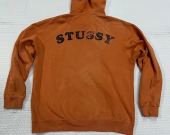 Sudadera con capucha vintage Stussy 80 de los años 90, estilo urbano, para skate y patineta, talla L, con capucha grande, fabricada en EE. UU., años 90.