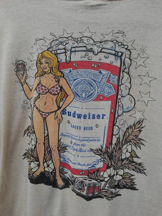 Vintage 70's Budweiser Sexy Women Bikini Print Ta… - image 1