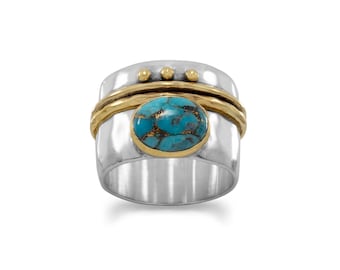 Silver and Gold Ring, Two Tone Ring, Turquoise Ring