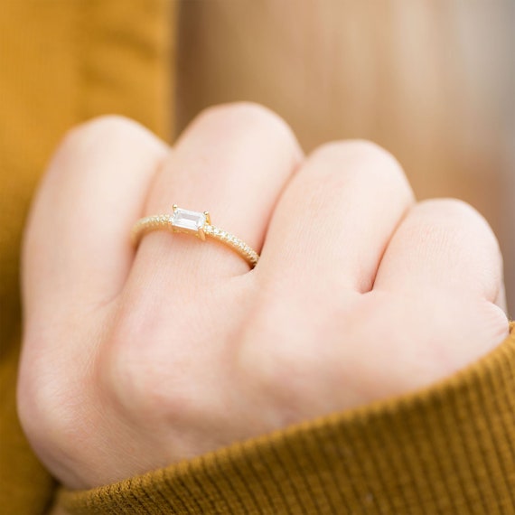 Sterling Silver 14k Gold Plated Clear Quartz Spike Pencil Cut Ring Sterling Silver 14k Gold Plated Clear Quartz Spike Pencil Cut Ring